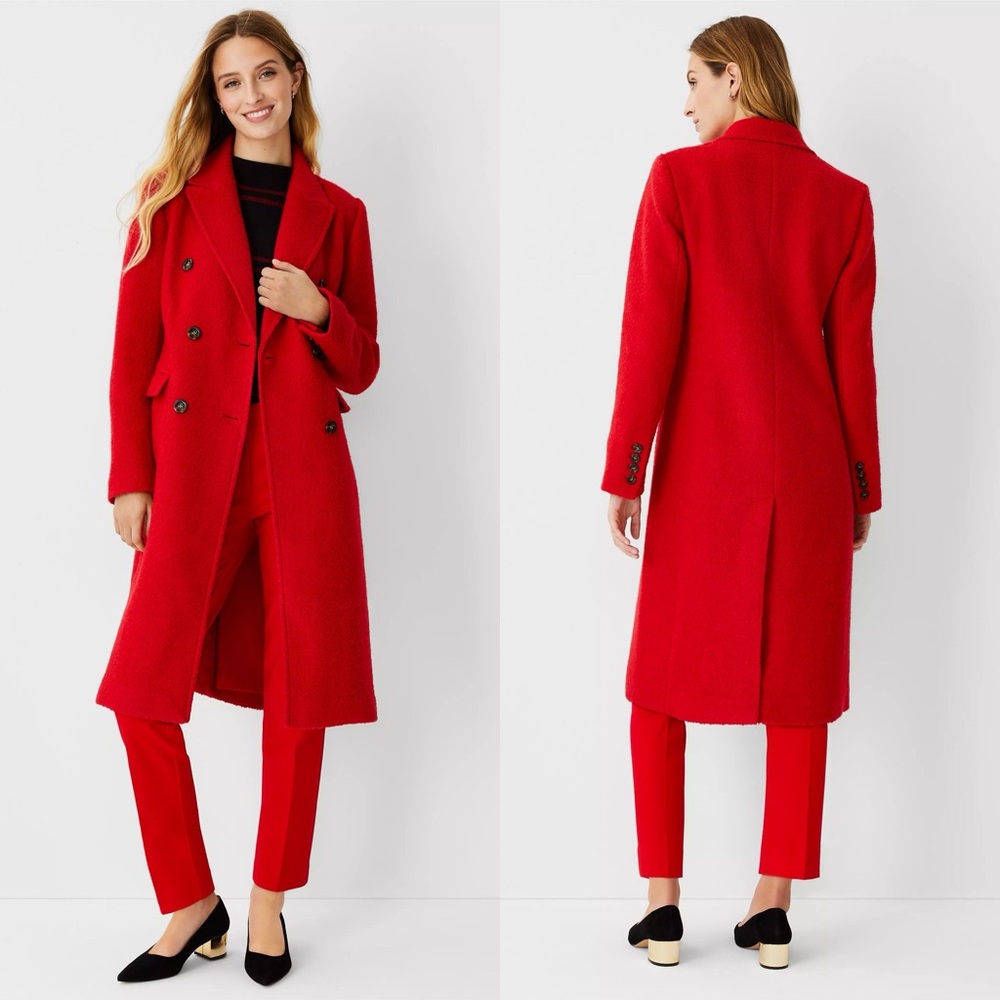 Ann Taylor Wool Blend Double Breasted Chesterfield Coat in Small NWT Jacket Red